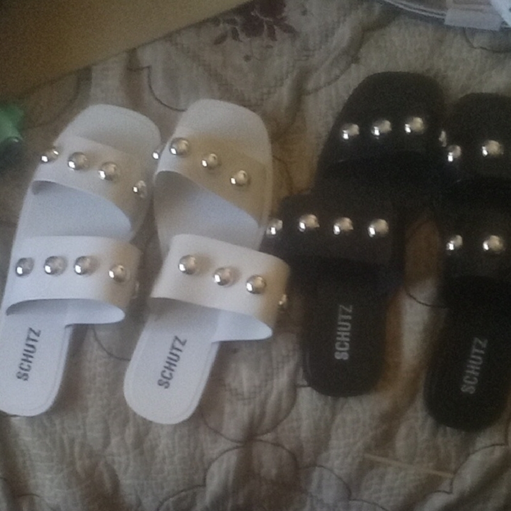 SCHUTZ Black and White Studded Sandals